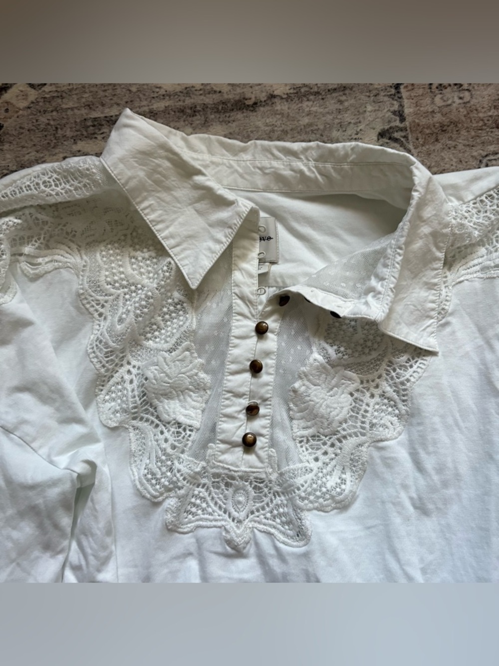 Maeve Anthropologie Balloon-Sleeve Collared Yoke Top white size L - Picture 6 of 12